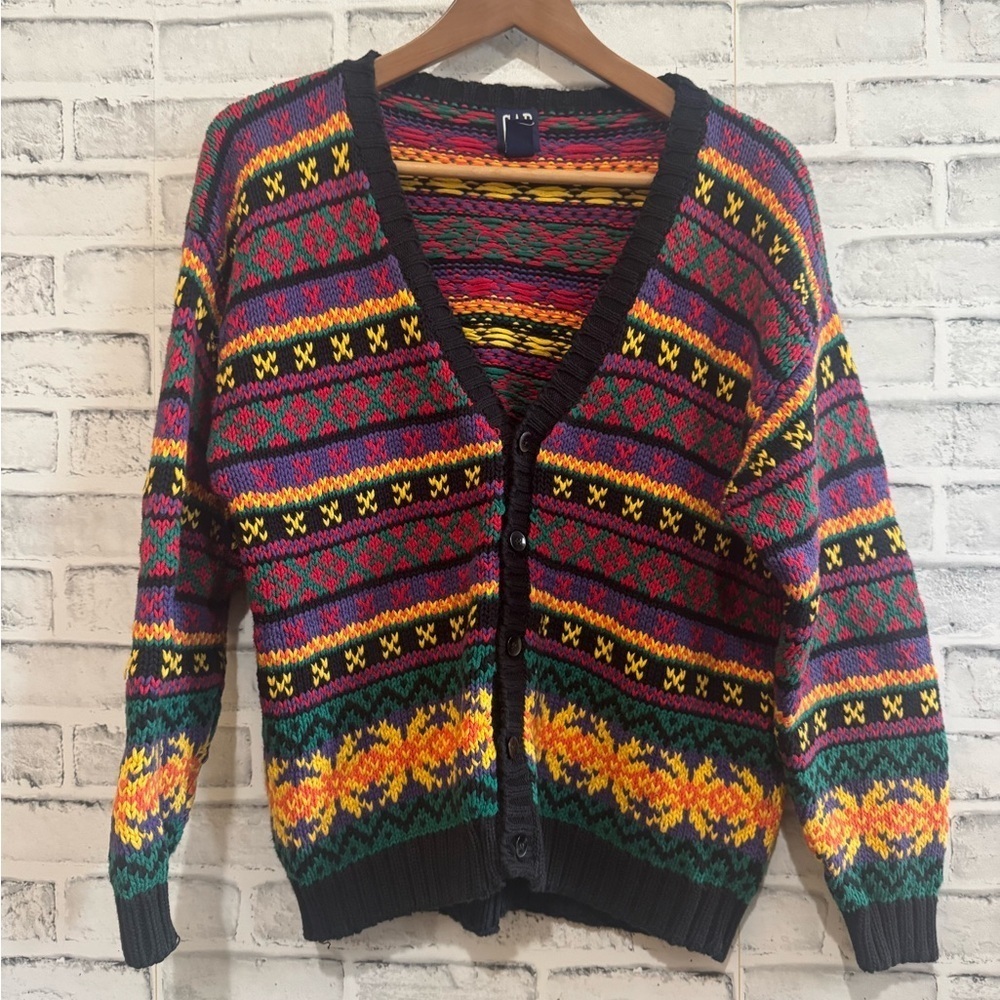 Youth GAP multi-color button up v-neck cardigan Y2K vintage Size XL
